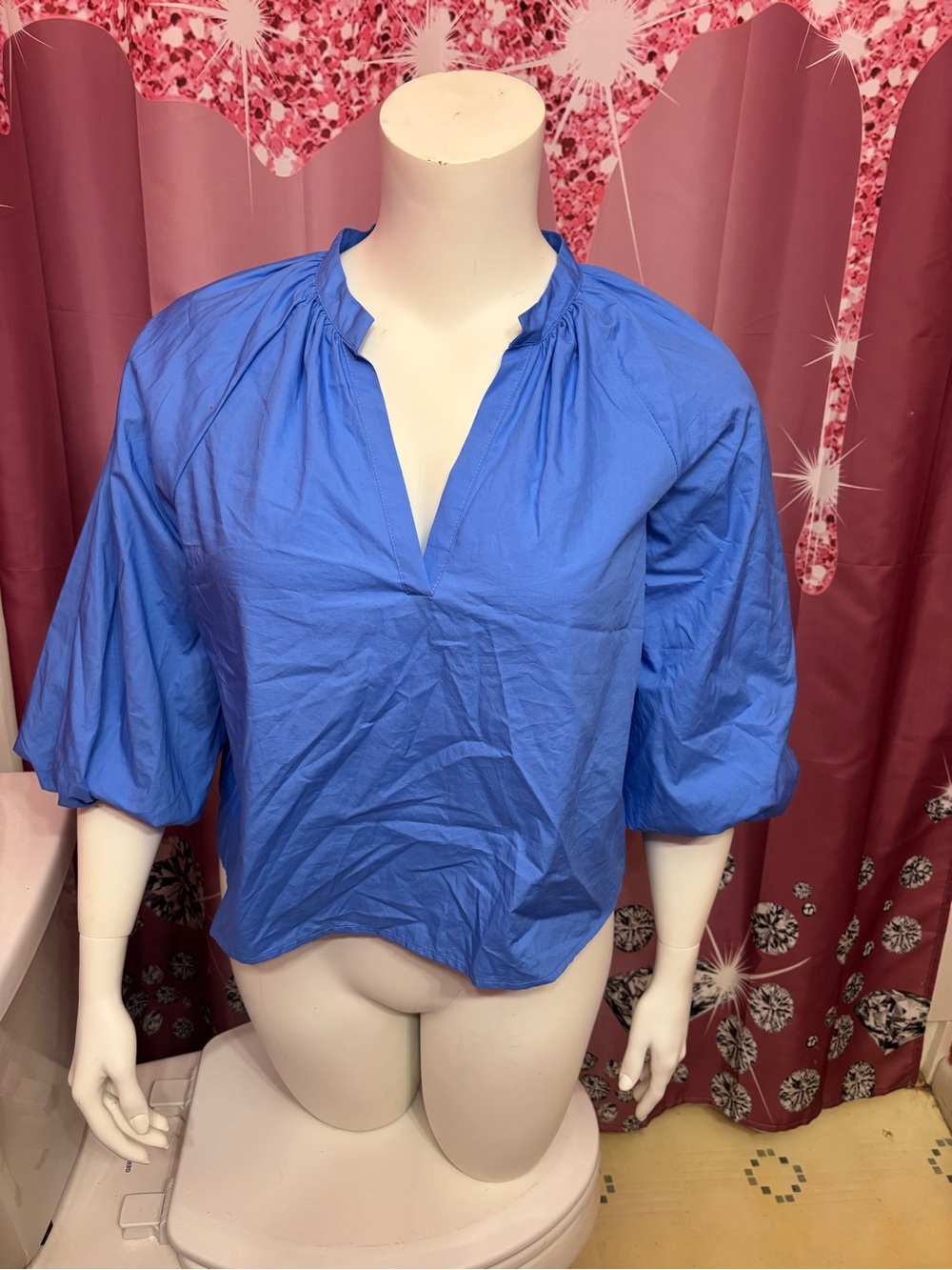 Target Blue Women's Peasant Blouse - Relaxed V-Neck
